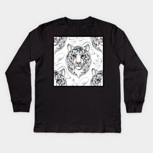 Continuous Line White Tiger Portrait. 2022 New Year Symbol by Chinese Horoscope Kids Long Sleeve T-Shirt